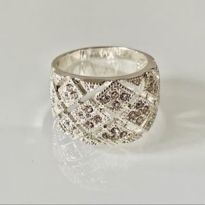 Silver-Tone Crystal Mesh Ring Charter Club Size 7
